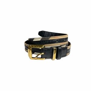 Burberry Brown Leather & Coated Plaid Canvas Belt